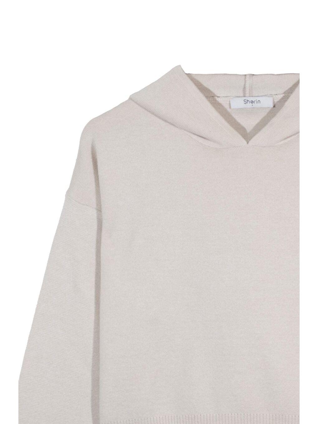 Ekru Kapüşonlu Triko Sweatshirt-6