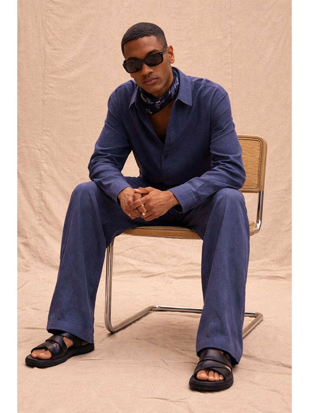 Lacivert Erkek Haki Lyocell Kumaş Oversize Gömlek Pantolon Takım – Rahat Kesim Yazlık Kombin-1