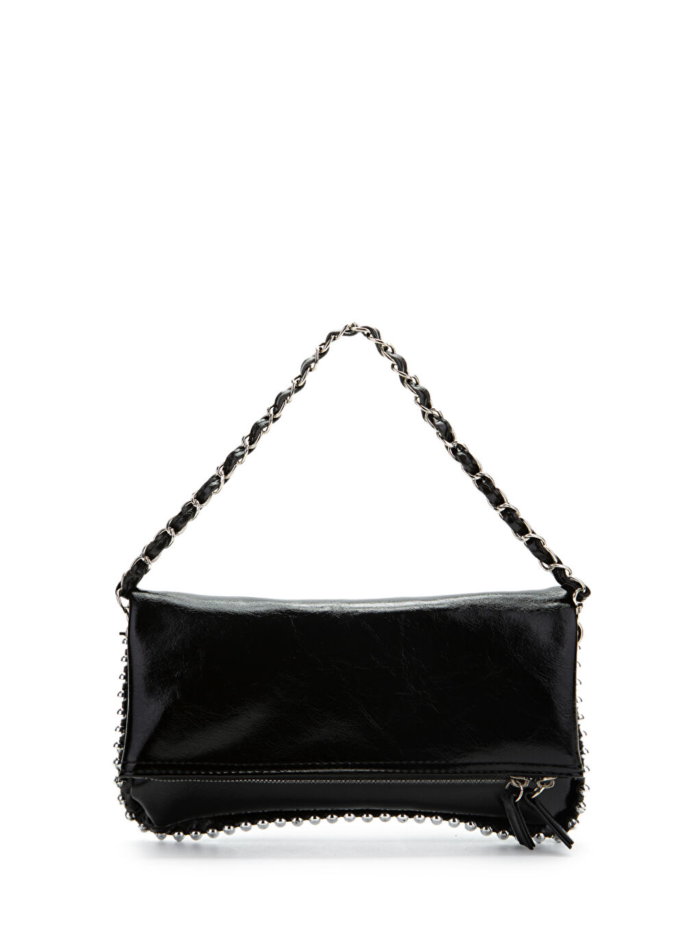 Metal Boncuk Detaylı Çift Askılı Suni Deri Kadın Çapraz Çanta Jackie Rugan Siyah