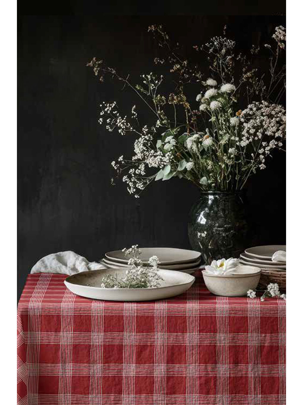 Redro Ekose Desenli Ölçü Seçenekli Masa Örtüsü- Kırmızı/Beyaz