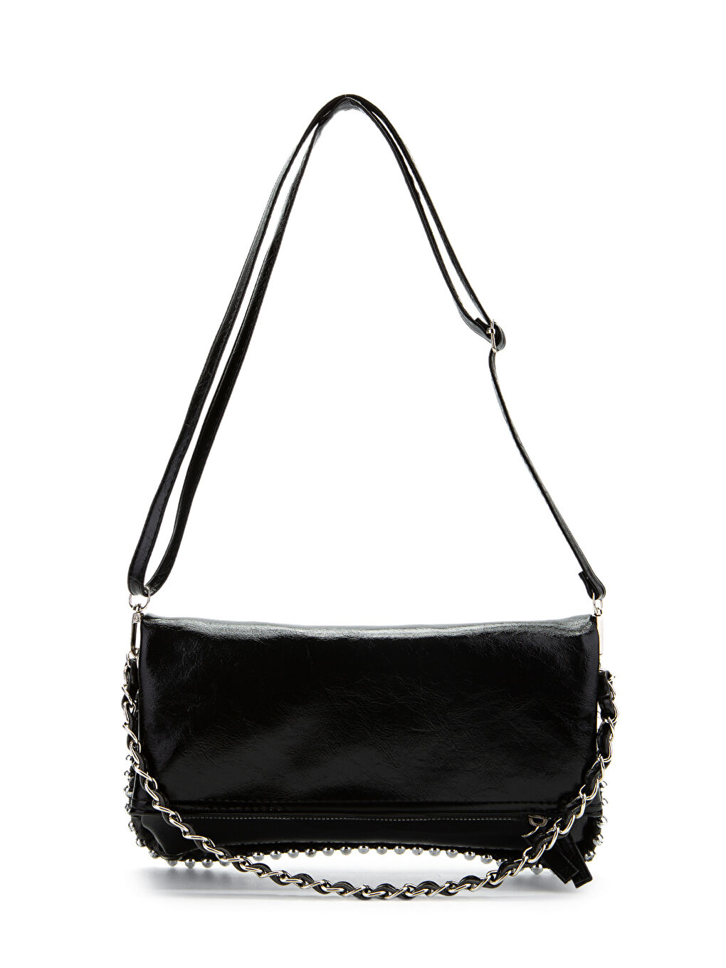 Metal Boncuk Detaylı Çift Askılı Suni Deri Kadın Çapraz Çanta Jackie Rugan Siyah-1