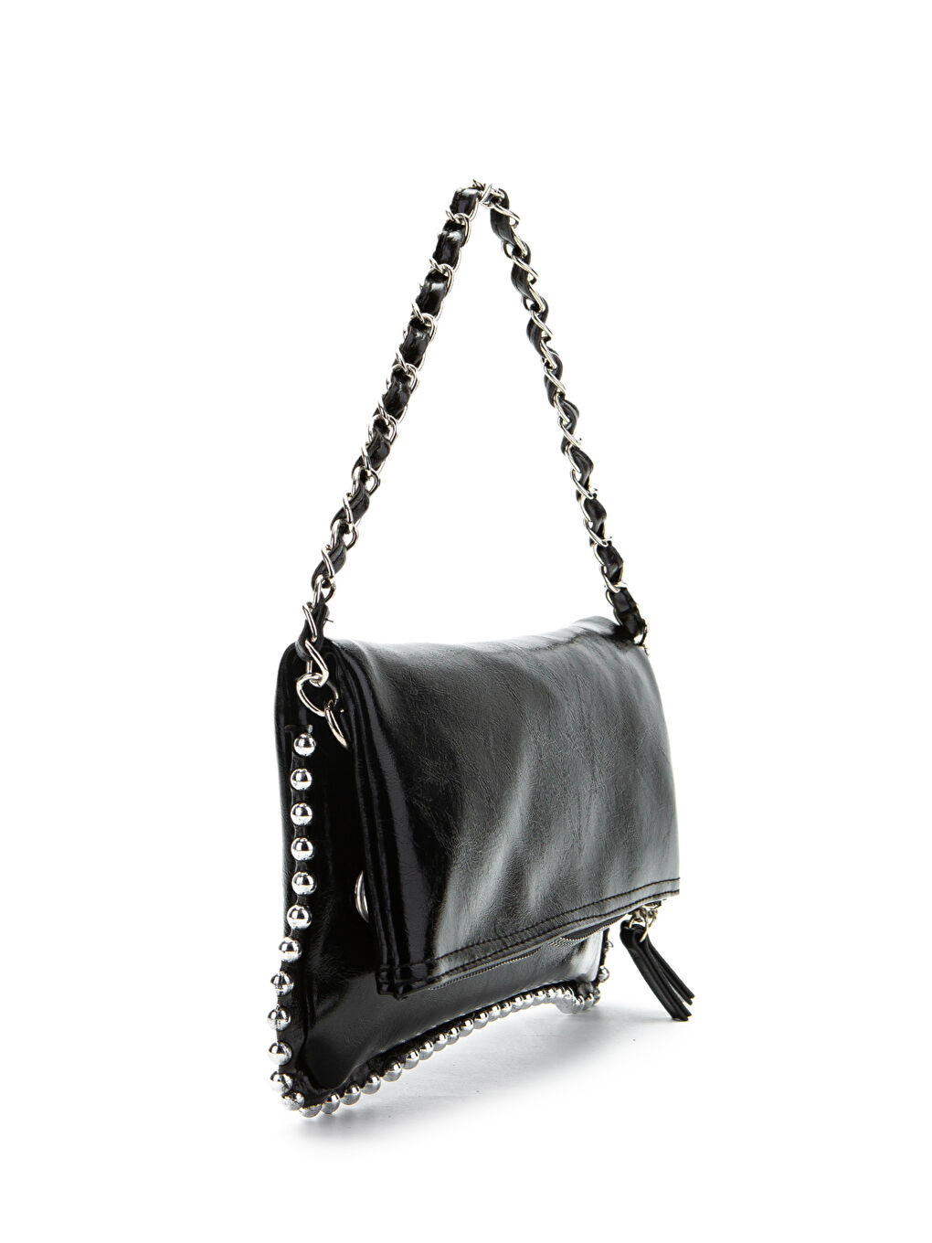 Metal Boncuk Detaylı Çift Askılı Suni Deri Kadın Çapraz Çanta Jackie Rugan Siyah-2