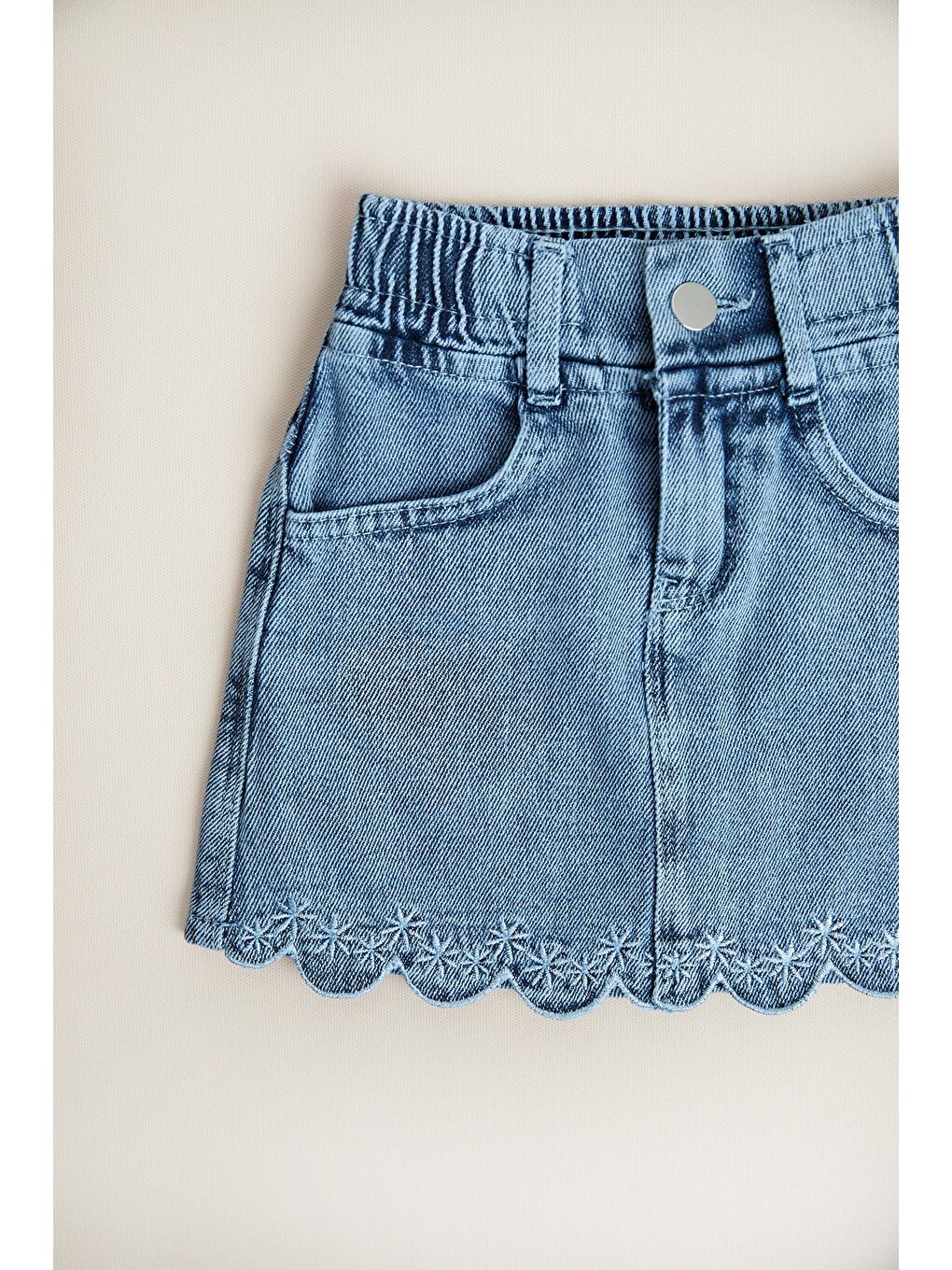 Mavi %100 Pamuk Çiçek Nakışlı Kız Çocuk Jean Etek-2