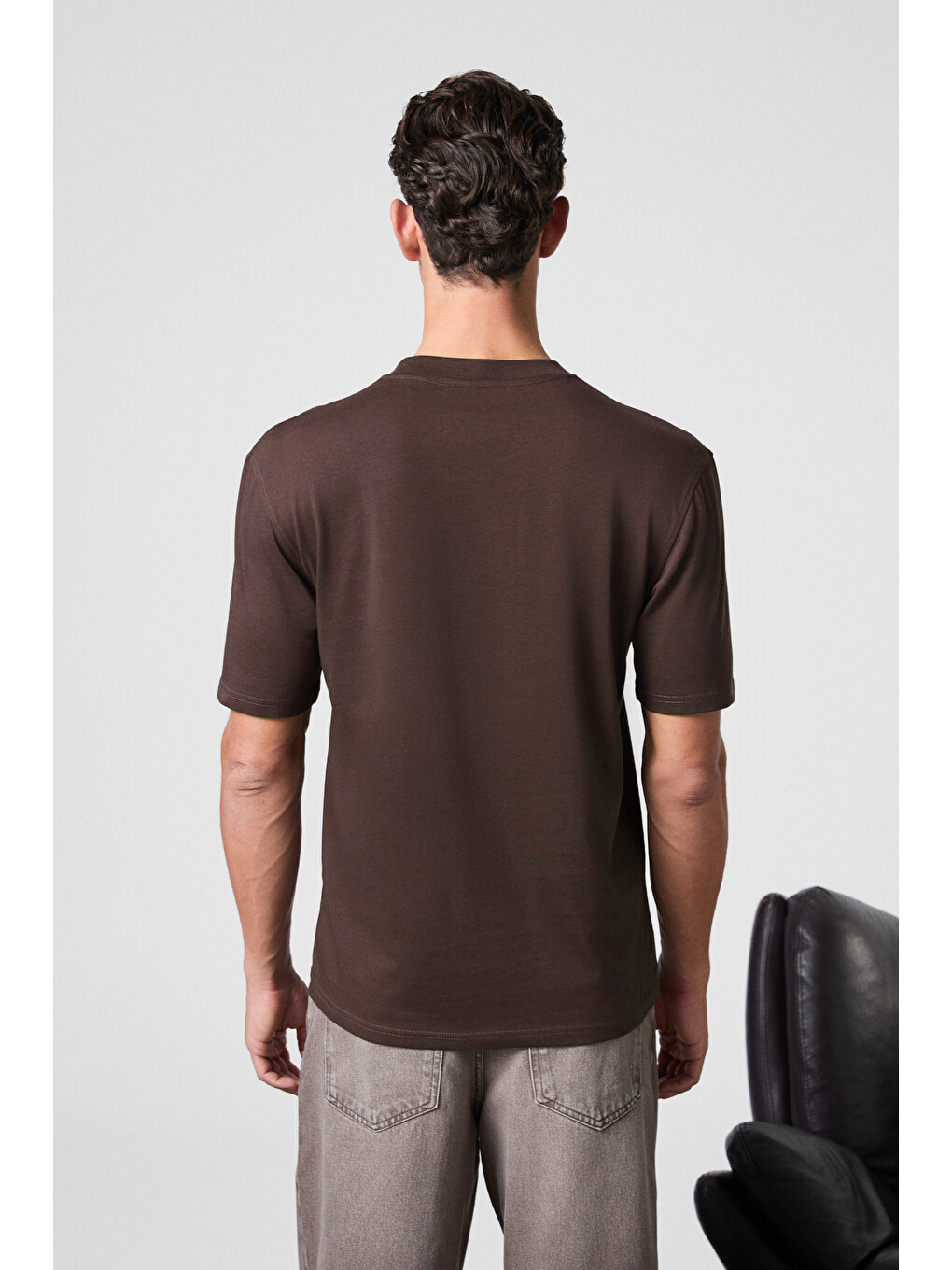 Kahverengi Solo Erkek %100 Organik Pamuklu Kalın Dokulu Comfort Fit Bisiklet Yakalı KAHVERENGİ T-Shirt-5