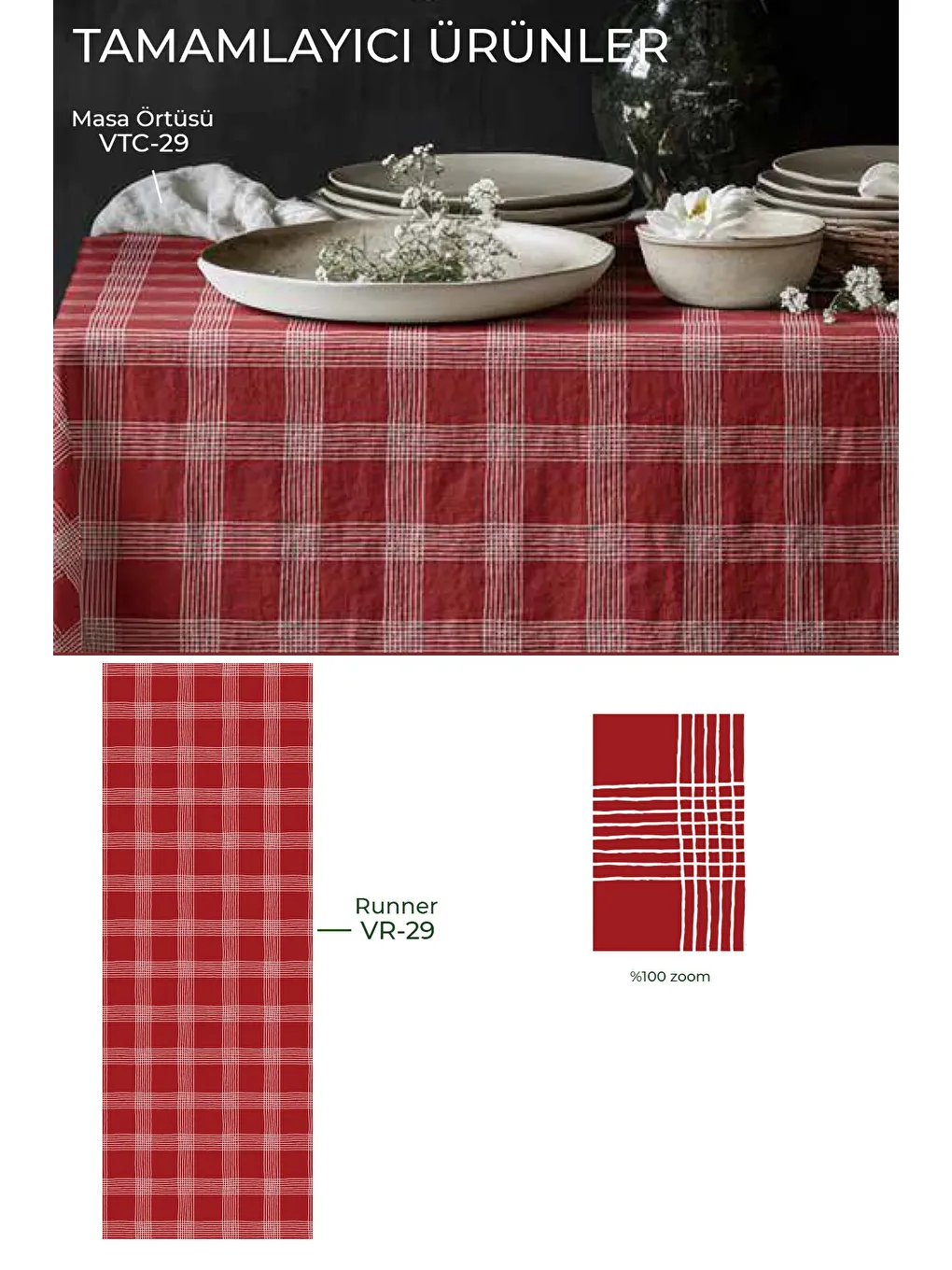 Redro Ekose Desenli Ölçü Seçenekli Masa Örtüsü- Kırmızı/Beyaz-1