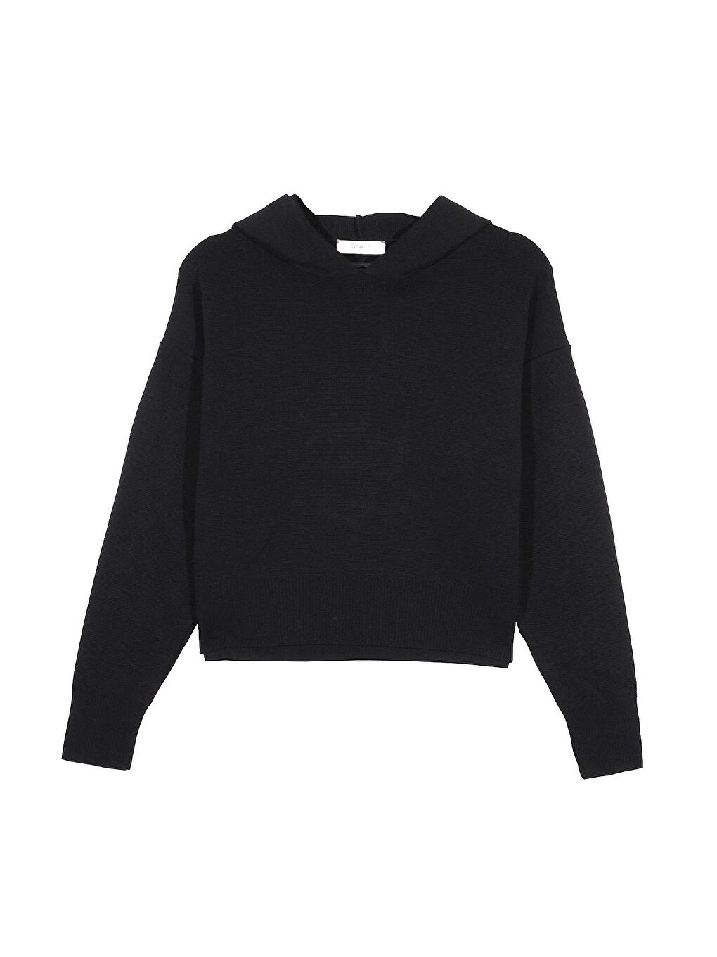 Siyah Kapüşonlu Triko Sweatshirt-5