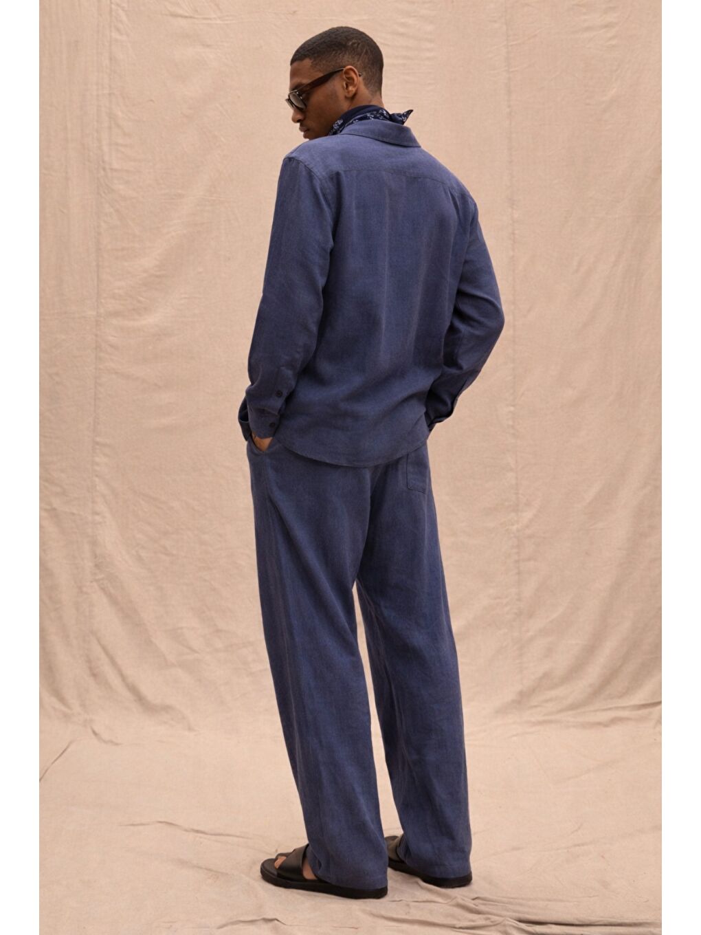 Lacivert Erkek Haki Lyocell Kumaş Oversize Gömlek Pantolon Takım – Rahat Kesim Yazlık Kombin-2