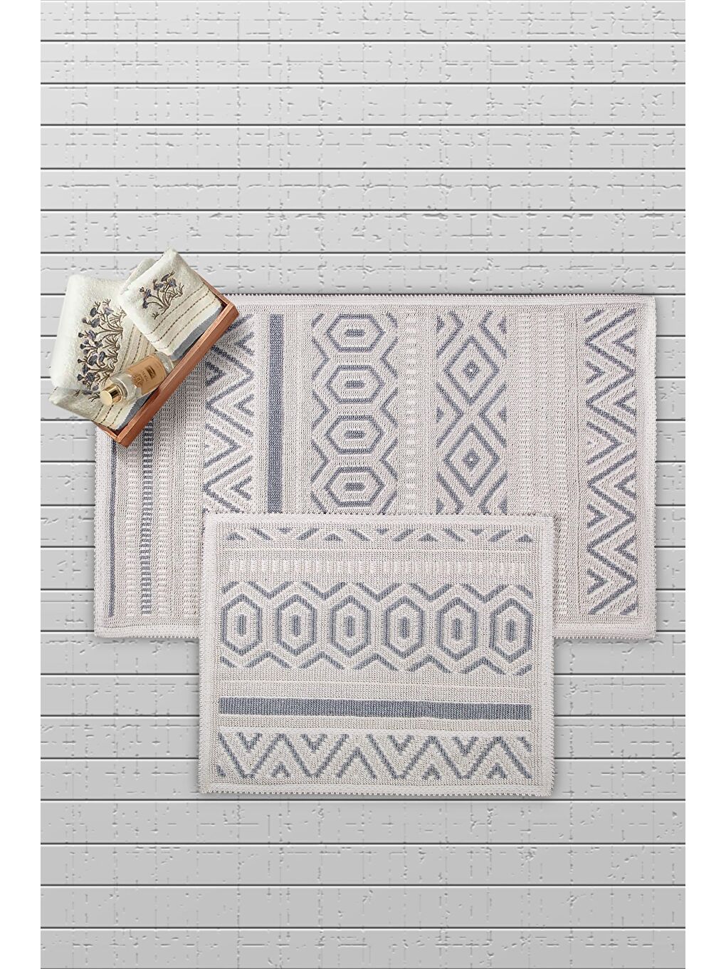 Hat Doğal Pamuklu 2'li Banyo Paspas Seti 60x100+50x60 cm Gri