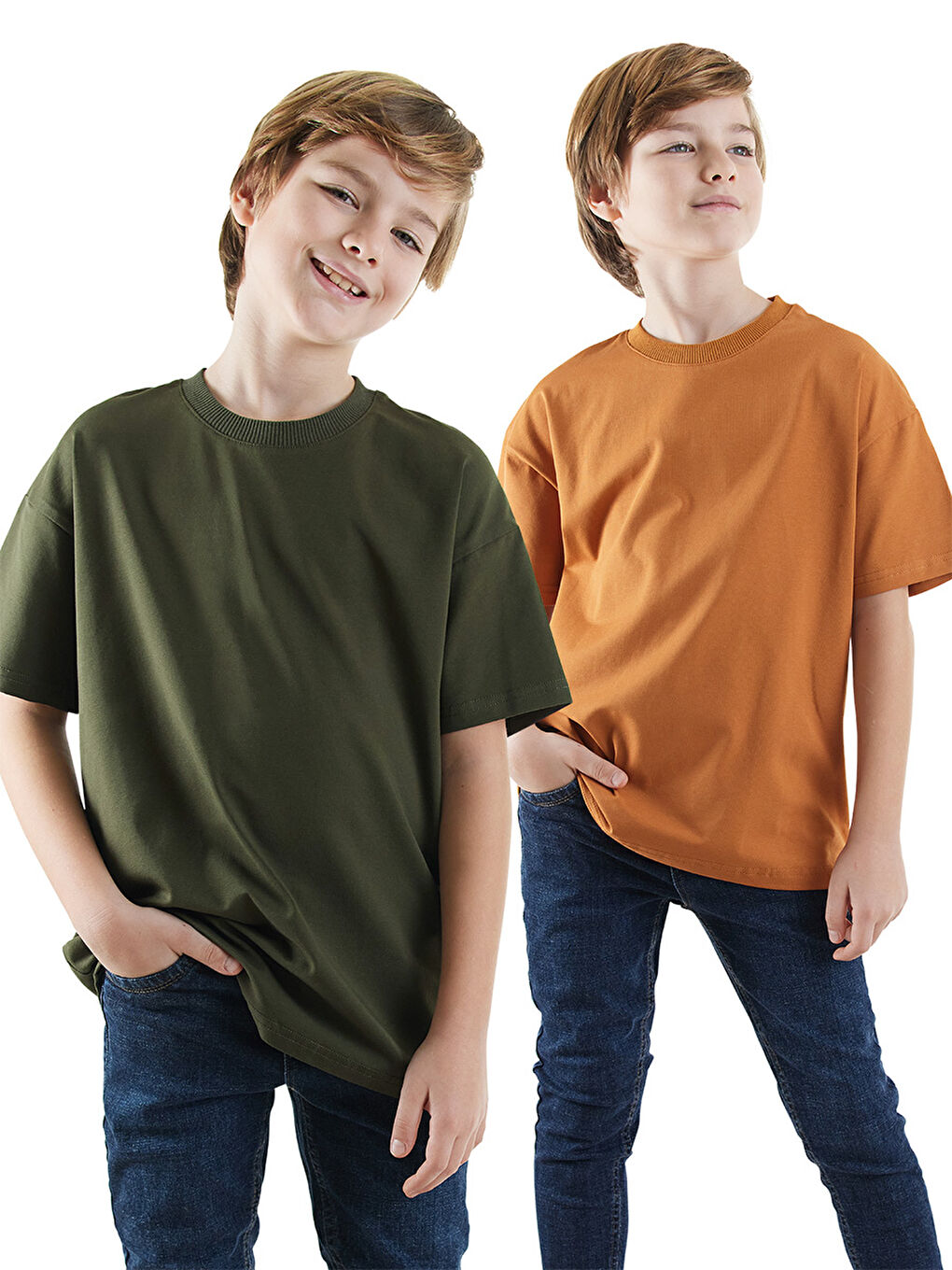 Haki Erkek Çocuk Basic Oversize 2'li Tişört Takım