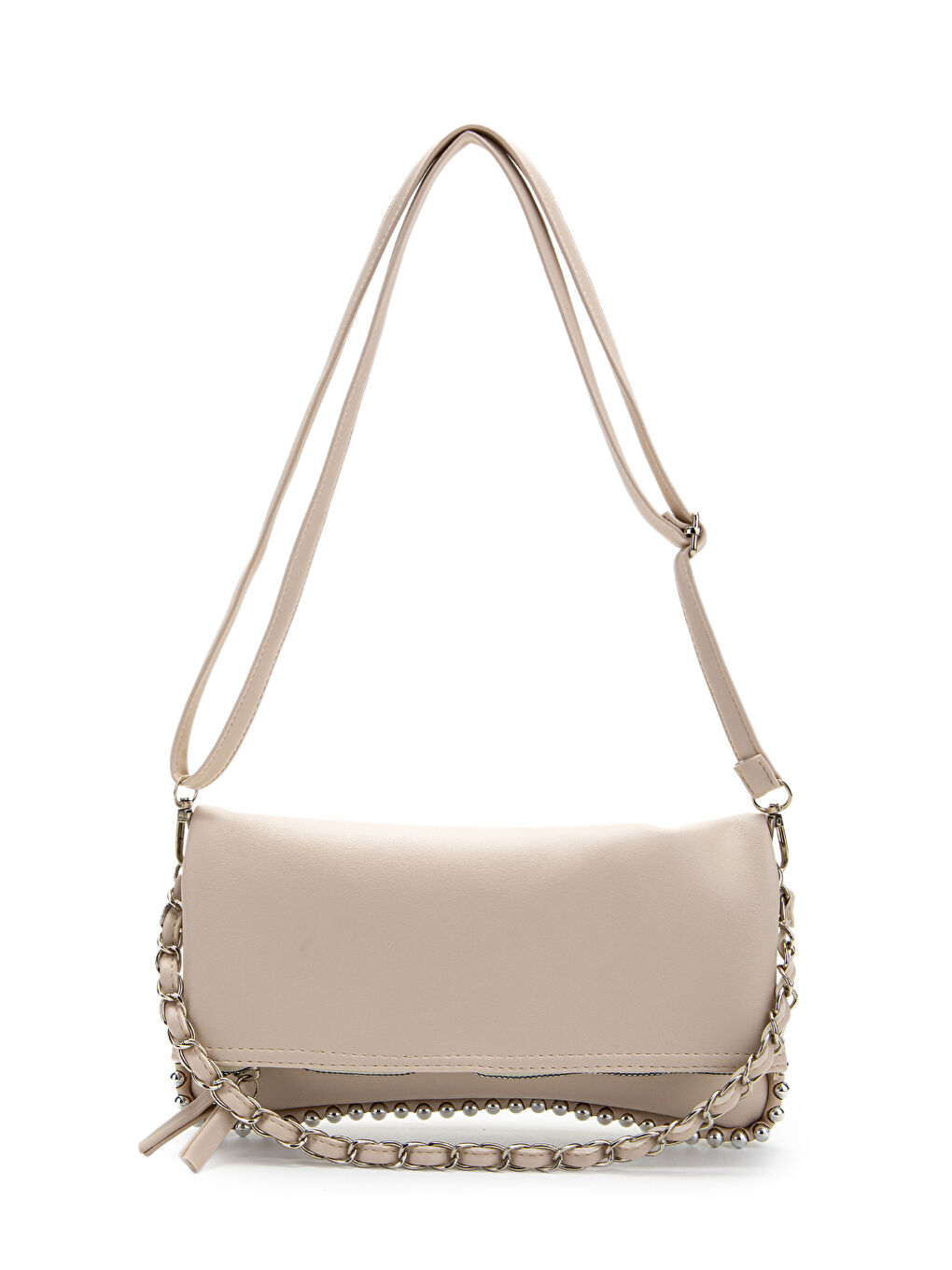 Ekru Metal Boncuk Detaylı Çift Askılı Suni Deri Kadın Çapraz Çanta Jackie Krem-1