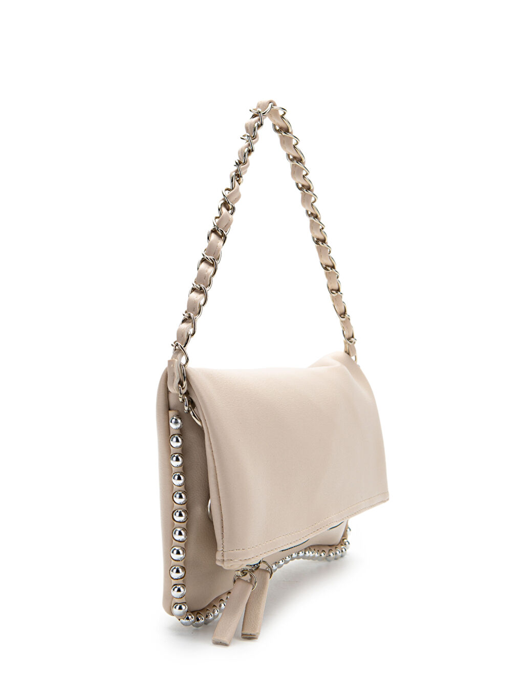 Ekru Metal Boncuk Detaylı Çift Askılı Suni Deri Kadın Çapraz Çanta Jackie Krem-2