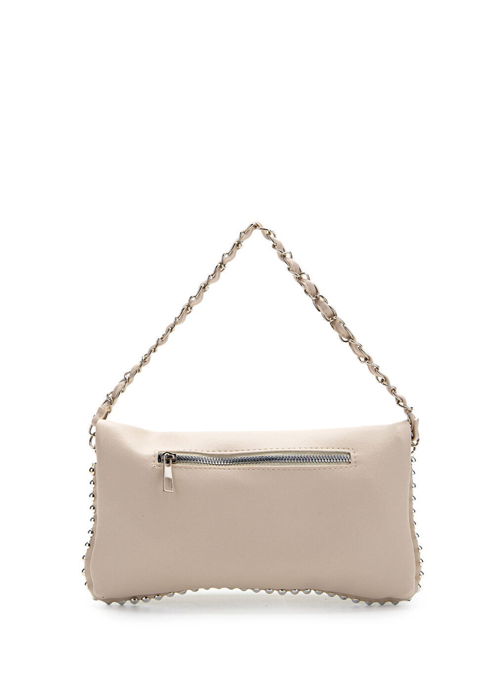 Ekru Metal Boncuk Detaylı Çift Askılı Suni Deri Kadın Çapraz Çanta Jackie Krem-3