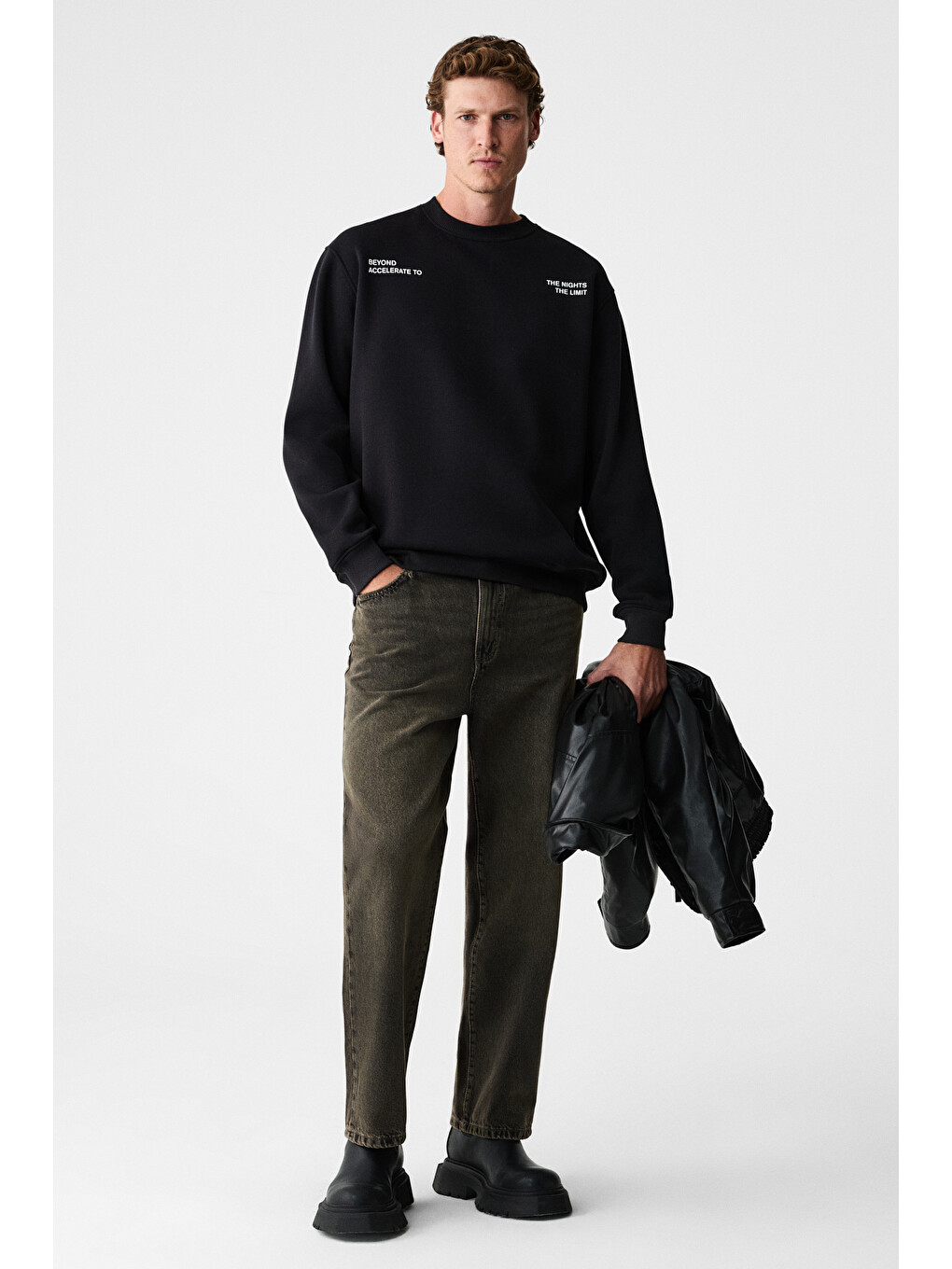 Alarıc Erkek Yuvarlak Yaka Önü Baskılı Regular Fit Antrasit Sweatshirt-4