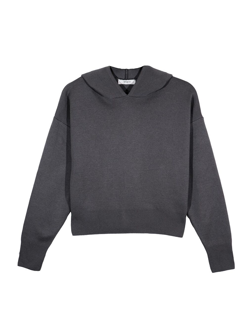 Koyu Gri Kapüşonlu Triko Sweatshirt-5