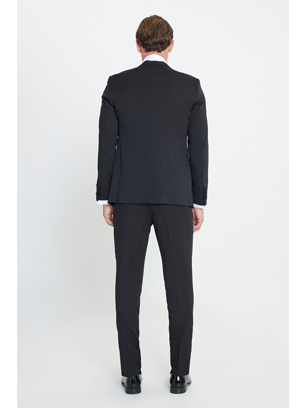Erkek Siyah Ekstra Slim Fit Dar Kesim Mono Yaka Desenli Smokin Takım-6