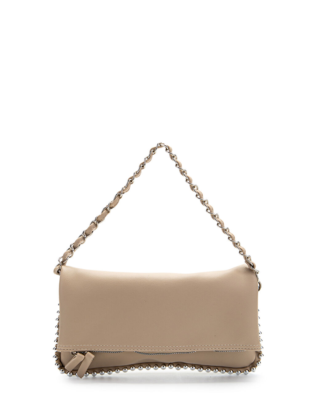 Bej Metal Boncuk Detaylı Çift Askılı Suni Deri Kadın Çapraz Çanta Jackie Vizon