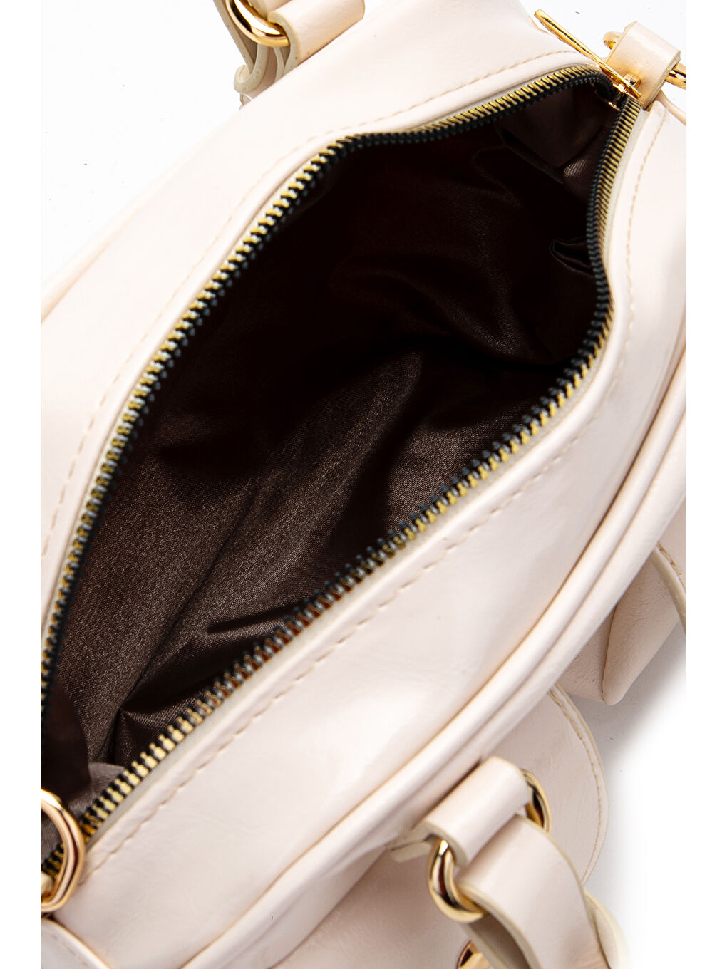 Ekru Çift Cep Detaylı Suni Deri Kadın Çapraz Çanta Vera Krem-4