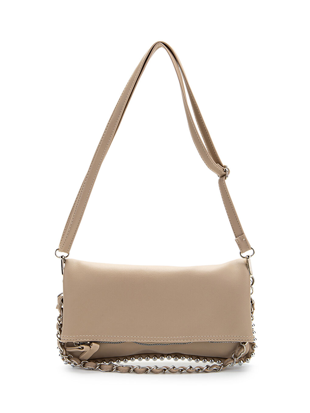 Bej Metal Boncuk Detaylı Çift Askılı Suni Deri Kadın Çapraz Çanta Jackie Vizon-1