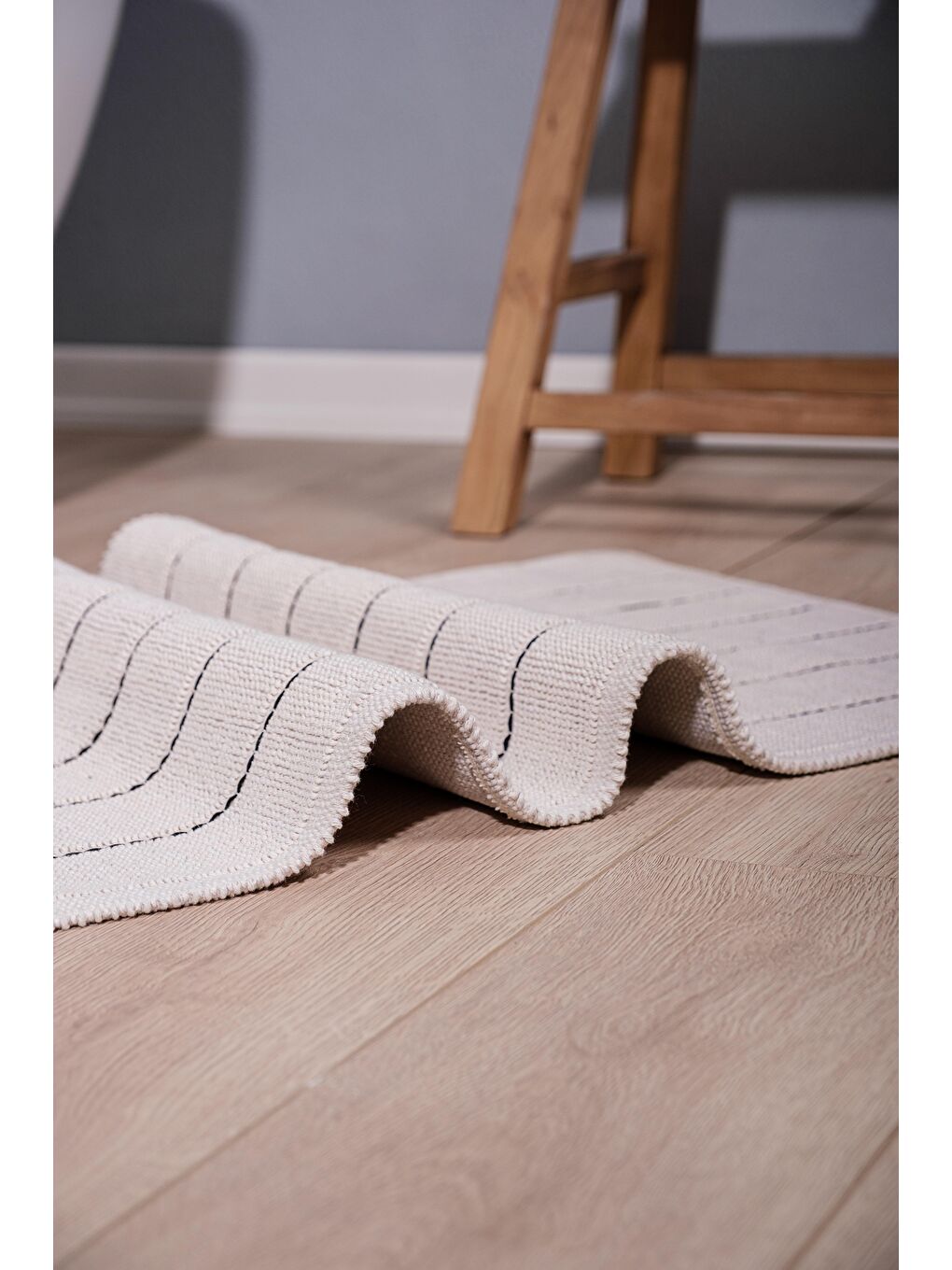 Basic Stripe Doğal Pamuklu 2'li Banyo Paspas Seti 60x100+50x60Cm Ekru-2