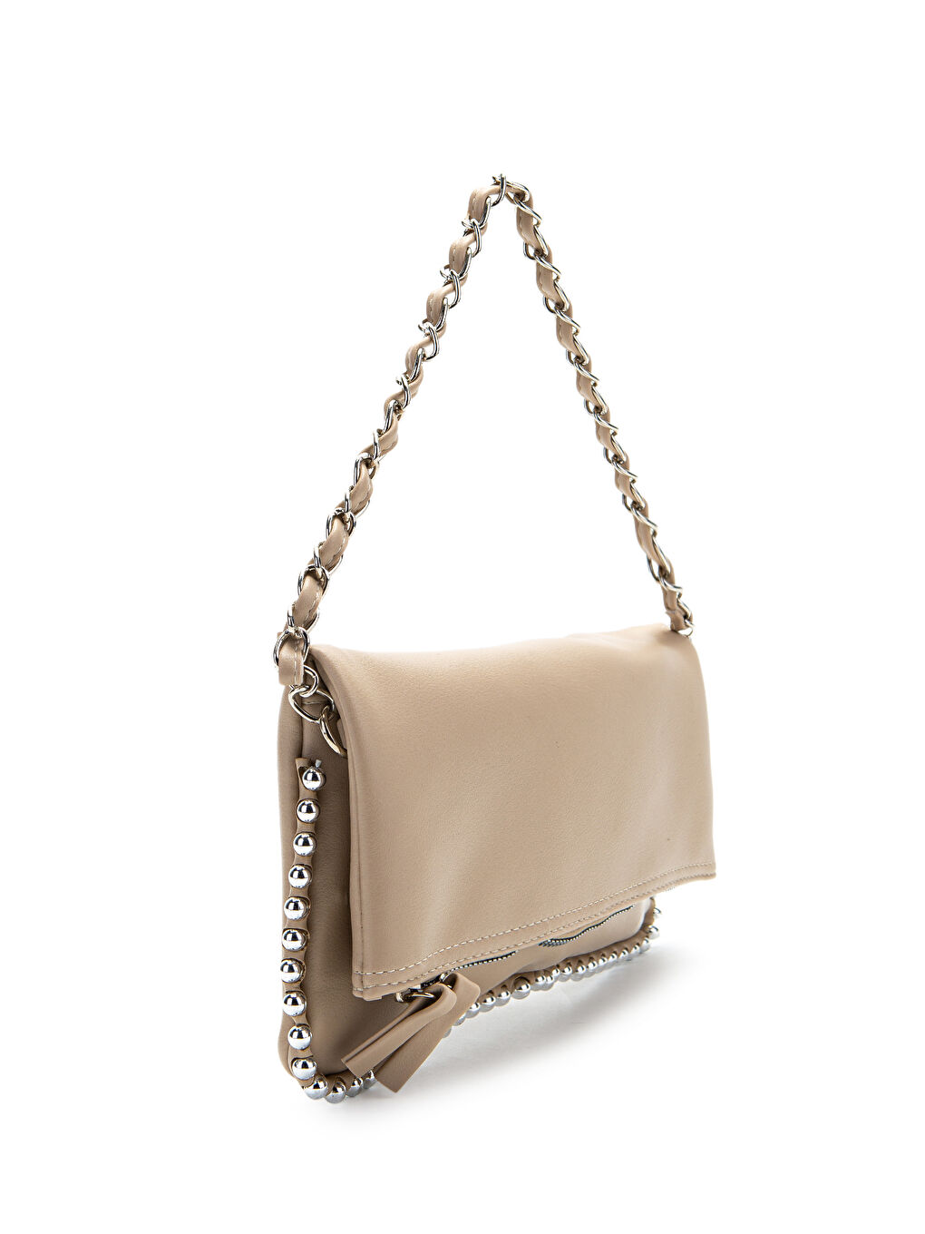 Bej Metal Boncuk Detaylı Çift Askılı Suni Deri Kadın Çapraz Çanta Jackie Vizon-2