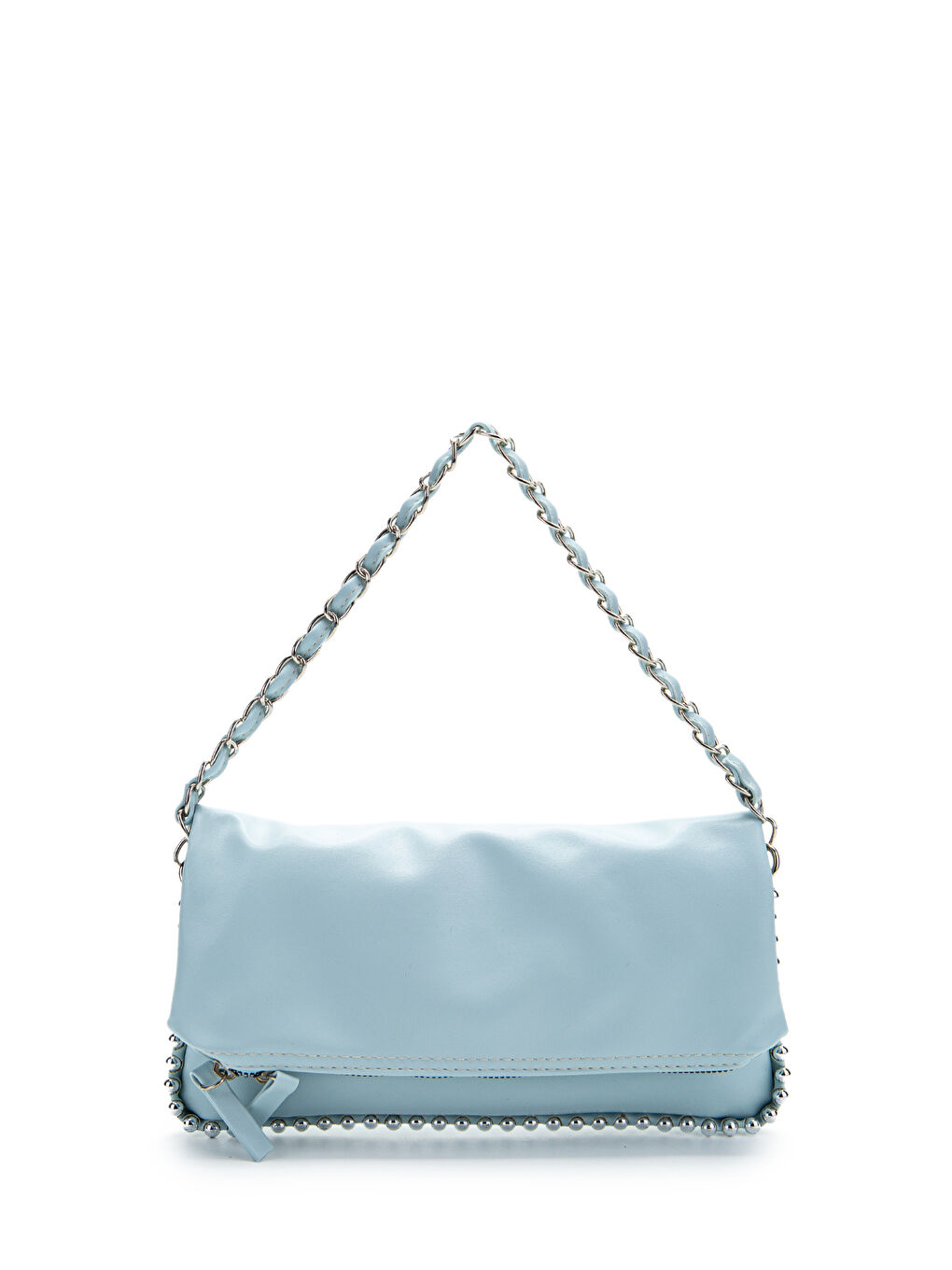 Metal Boncuk Detaylı Çift Askılı Suni Deri Kadın Çapraz Çanta Jackie Bebe Mavi