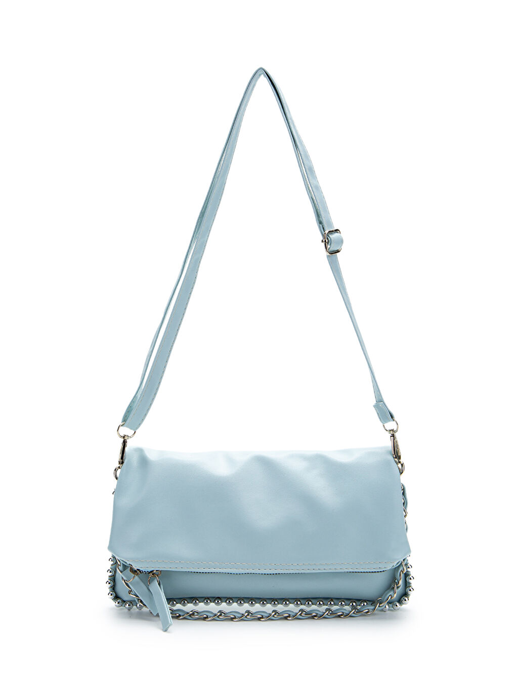 Metal Boncuk Detaylı Çift Askılı Suni Deri Kadın Çapraz Çanta Jackie Bebe Mavi-1