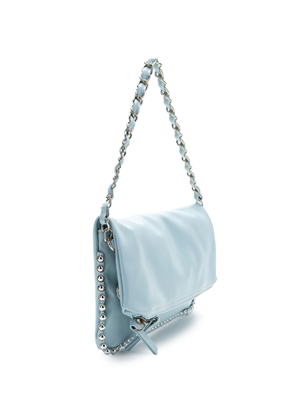 Metal Boncuk Detaylı Çift Askılı Suni Deri Kadın Çapraz Çanta Jackie Bebe Mavi-2