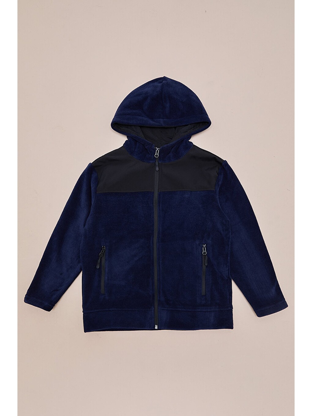Lacivert Paraşüt Kumaş Detaylı Kapüşonlu Polar Erkek Çocuk Sweatshirt-2