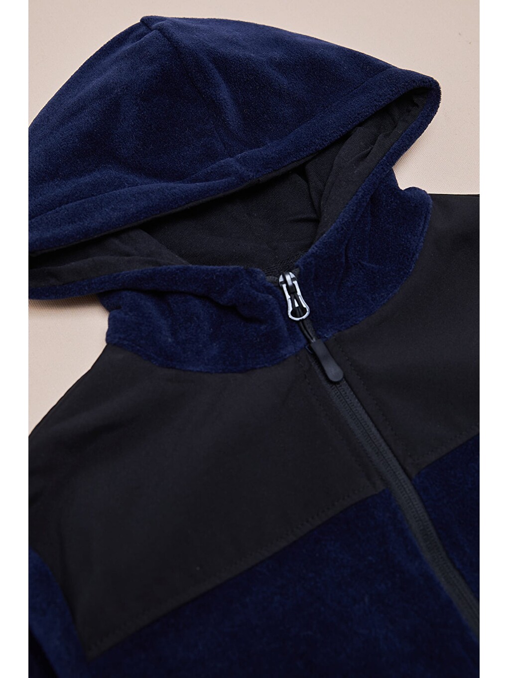 Lacivert Paraşüt Kumaş Detaylı Kapüşonlu Polar Erkek Çocuk Sweatshirt-3