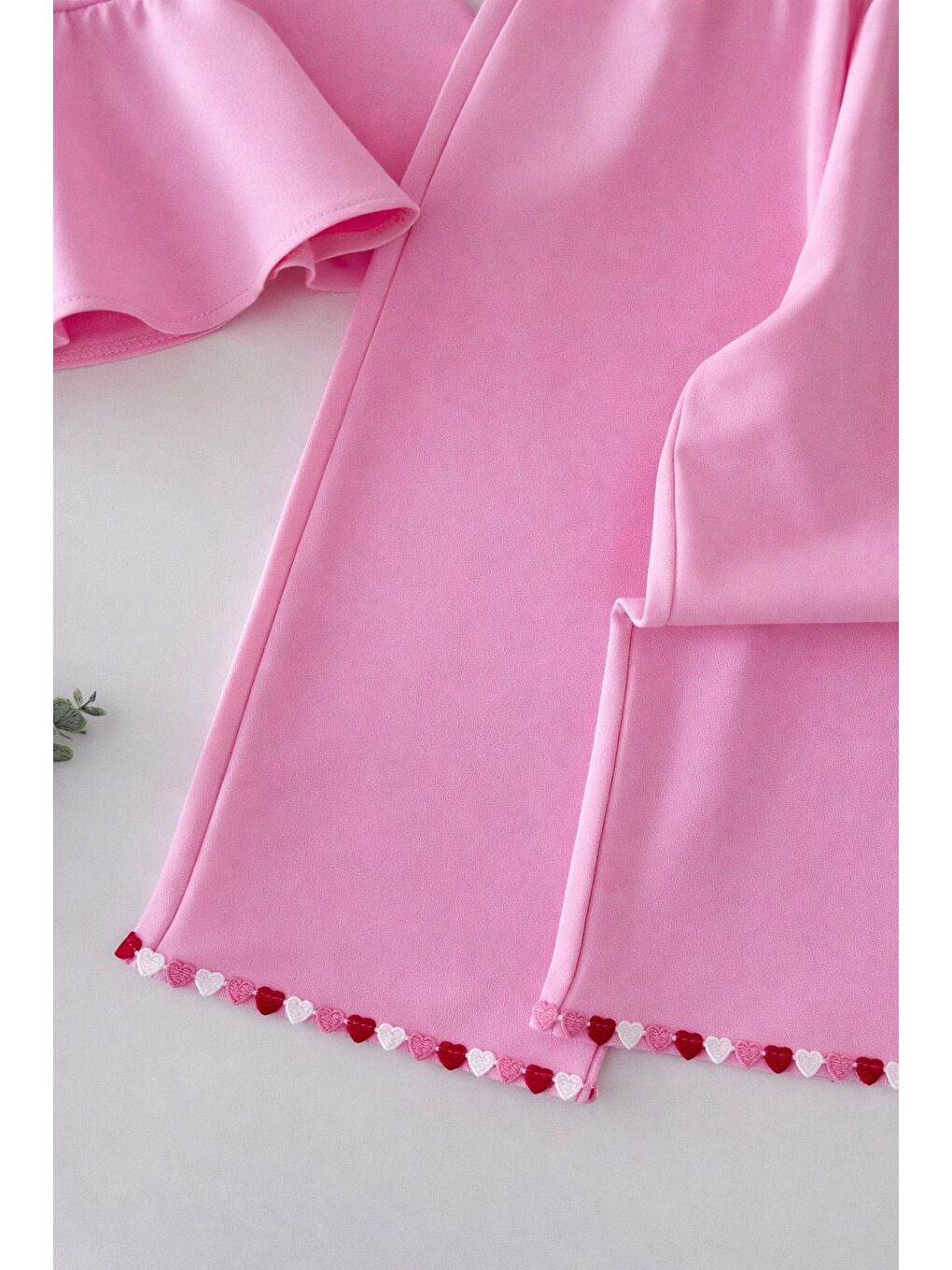 Kız Çocuk Pamuklu Pembe Kalp Detaylı Bluz Pantolon Takım-2