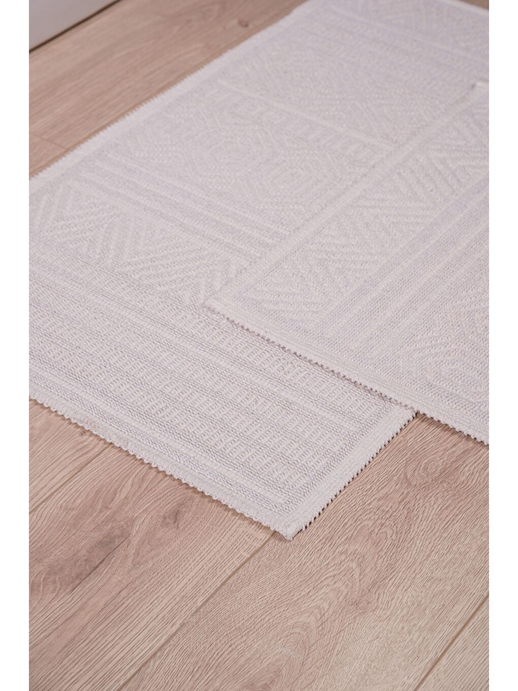 Hat Doğal Pamuklu 2'li Banyo Paspas Seti 60x100+50x60 Cm - Ekru-1