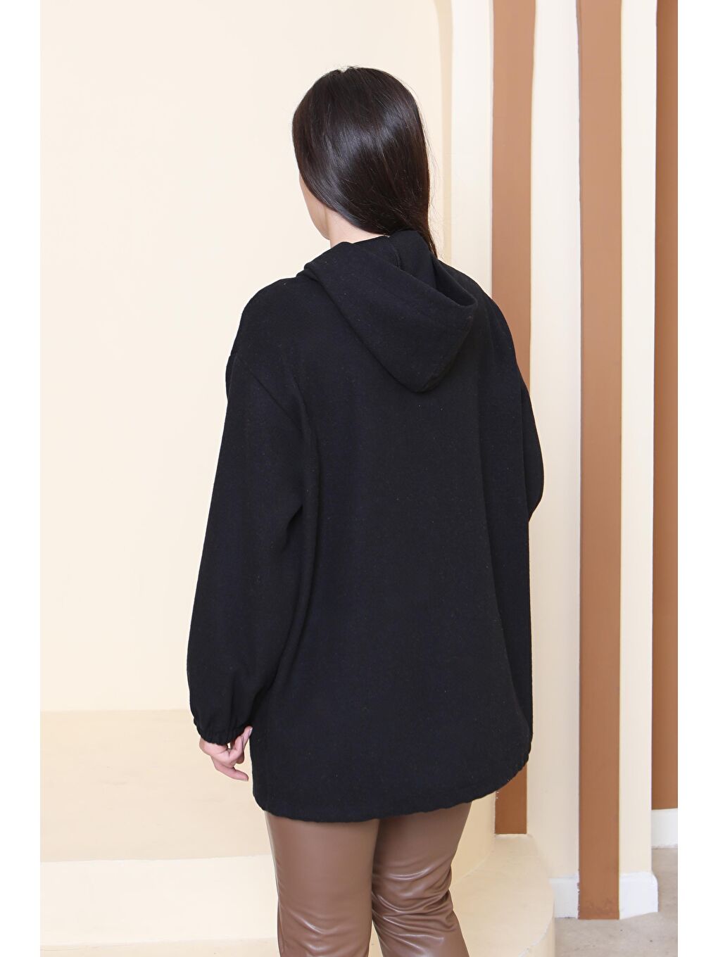 Çift Cepli Bileği Lastikli Kaşe Mont Siyah - 28034-SIYAH-4