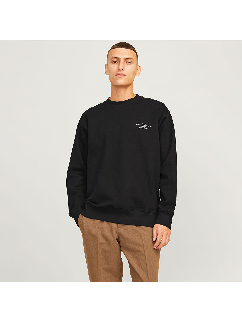 Jack & Jones Blachad Branding Erkek Siyah Yuvarlak Yaka Sweatshirt