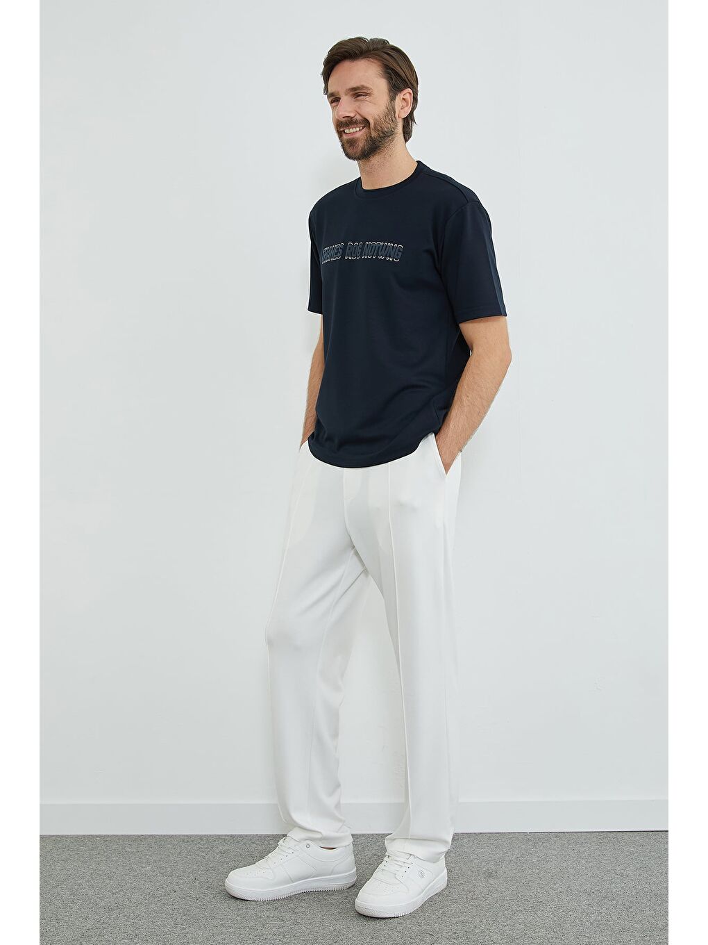 Ekru Beli Lastikli Çimalı Modal Pantolon-3