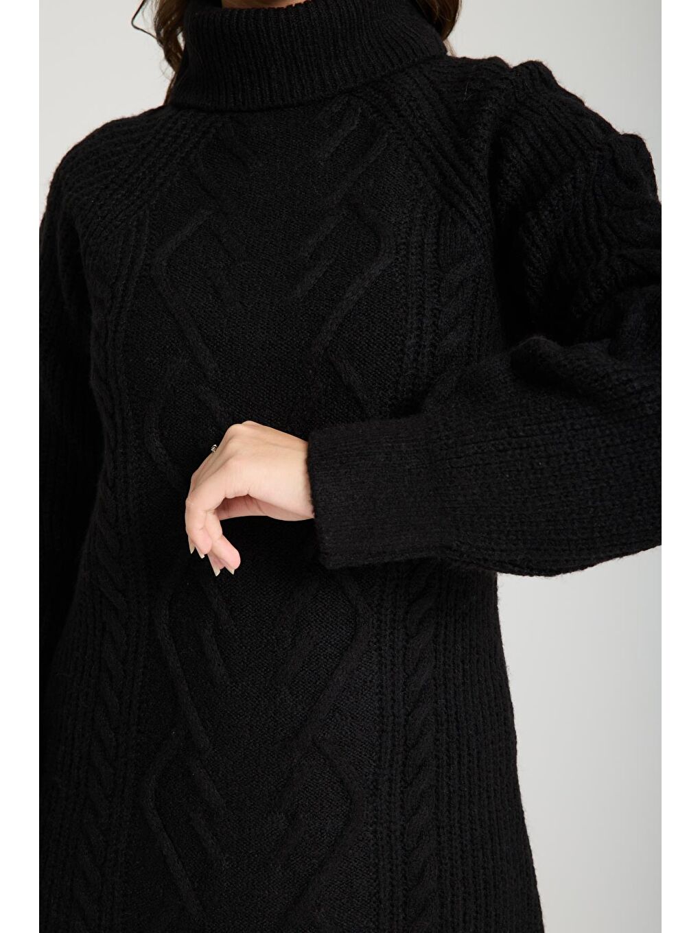 Siyah Balıkçı Yaka Triko Elbise-3