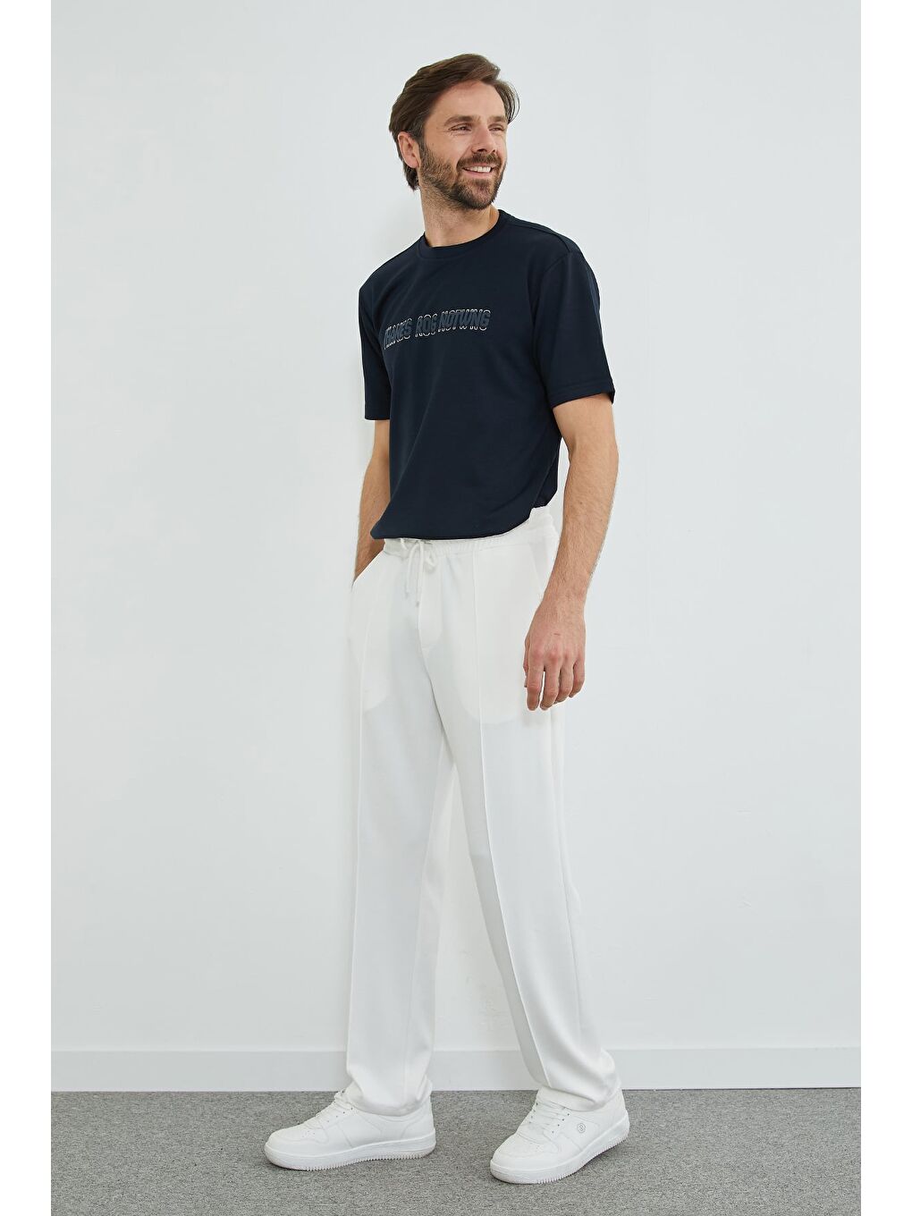 Ekru Beli Lastikli Çimalı Modal Pantolon-4