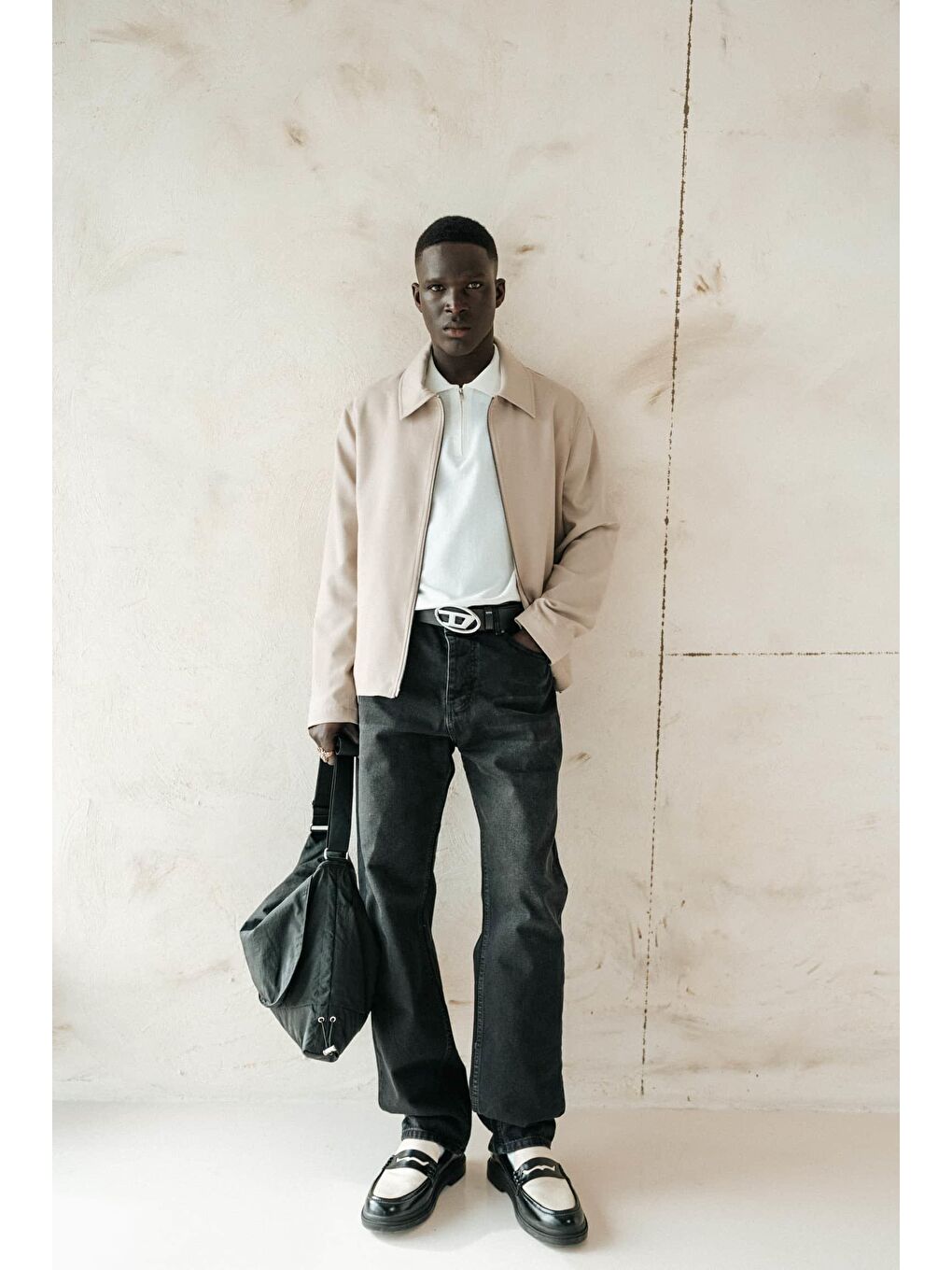 Erkek Relaxed Fit Fermuarlı İnce Yağlı Görünümlü Ceket Bej-6