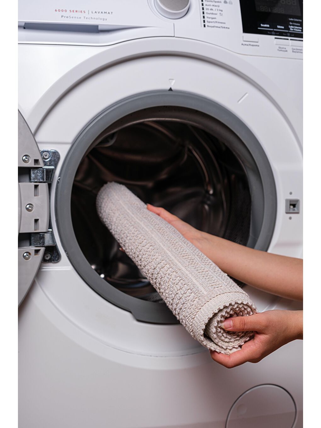 Hat Doğal Pamuklu 2'li Banyo Paspas Seti 60x100+50x60 Cm - Ekru-3