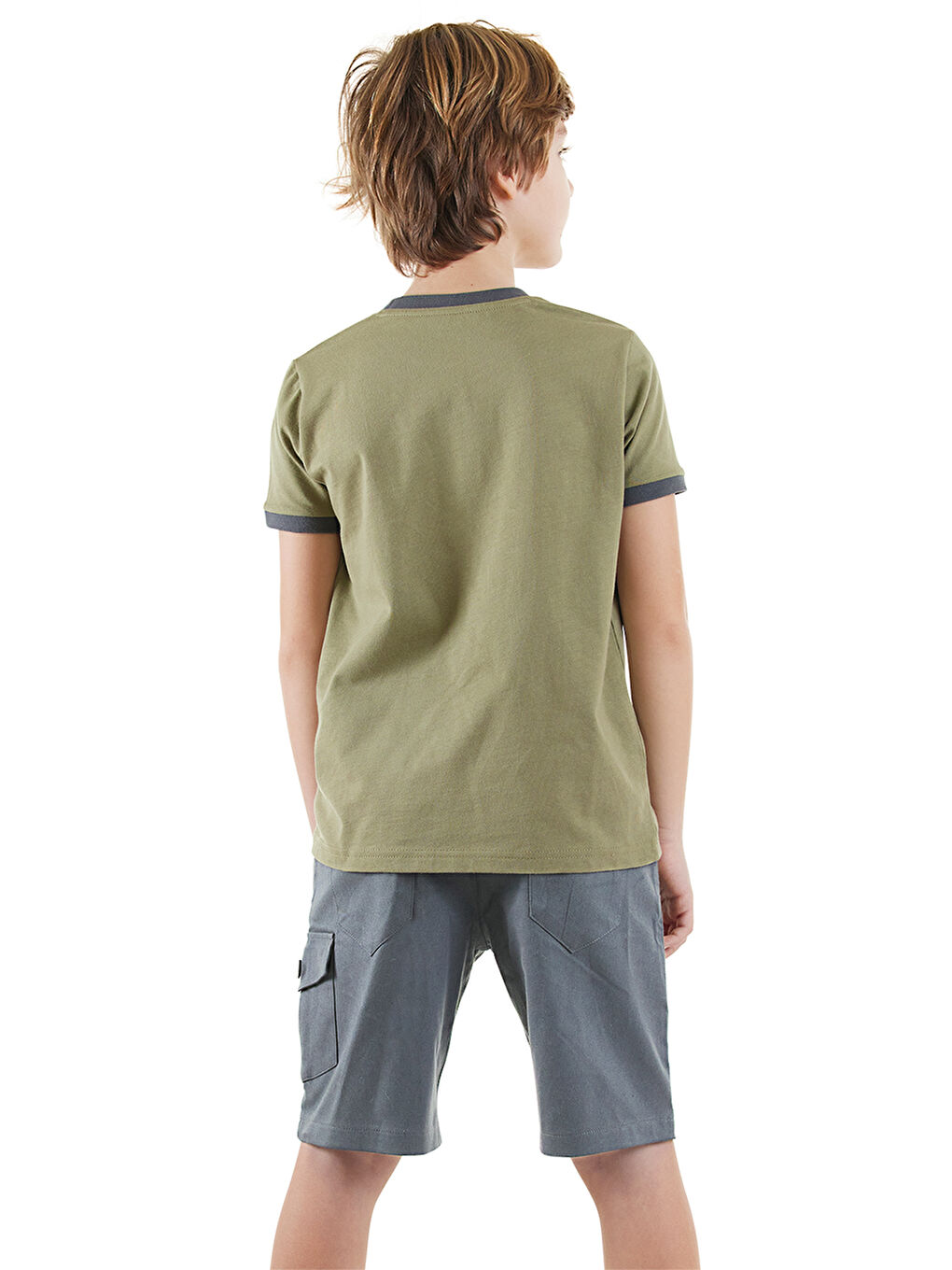 Denokids Haki Explore Erkek Çocuk Tişört Gabardin Şort Takım - 1