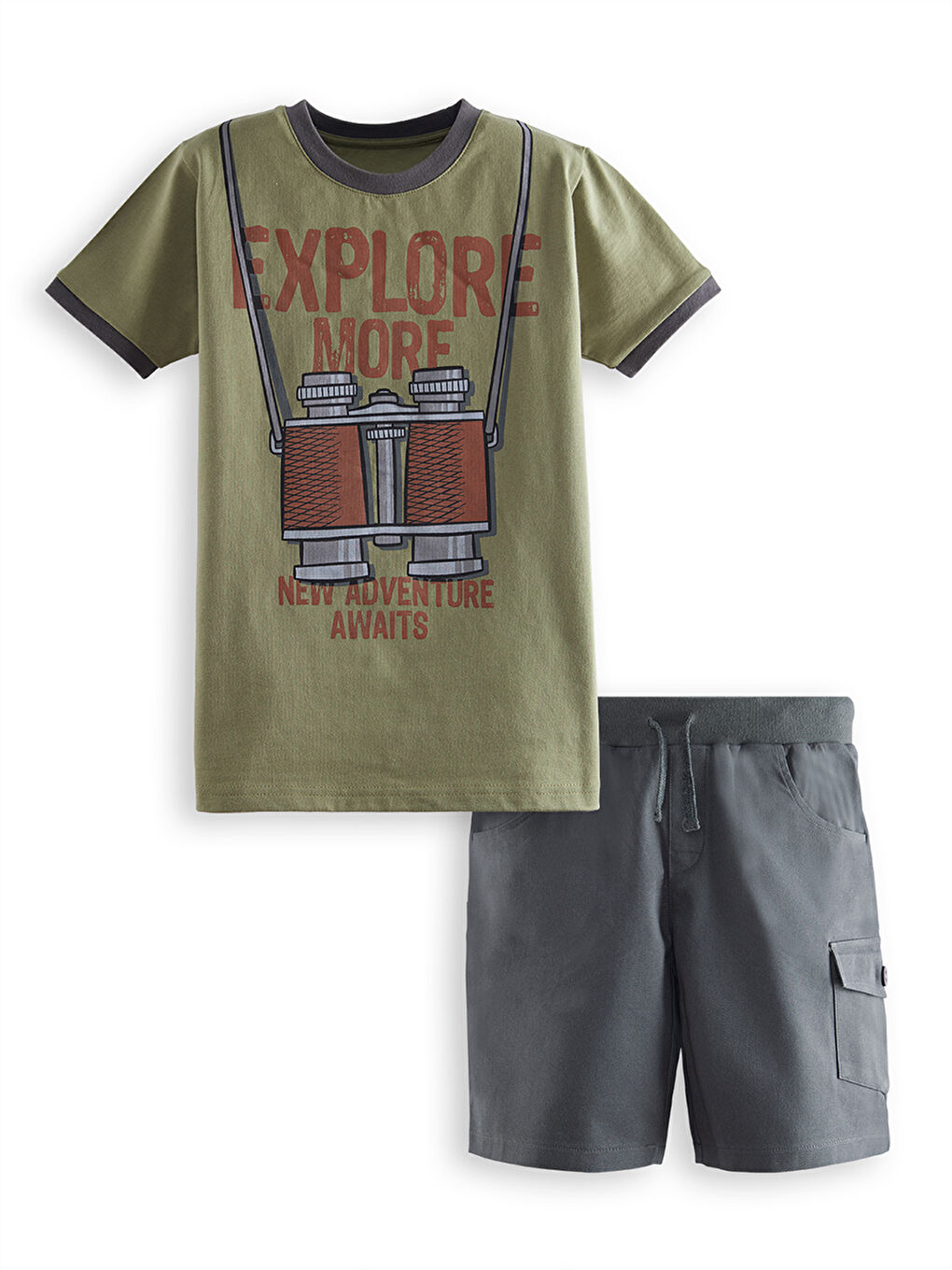 Denokids Haki Explore Erkek Çocuk Tişört Gabardin Şort Takım - 2