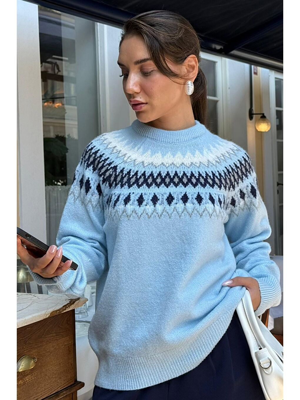 Mavi Bisiklet Yaka Desenli Kadın Triko Kazak Mg2502-1