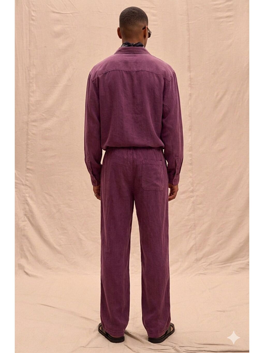 Bordo Erkek Haki Lyocell Kumaş Oversize Gömlek Pantolon Takım – Rahat Kesim Yazlık Kombin-2