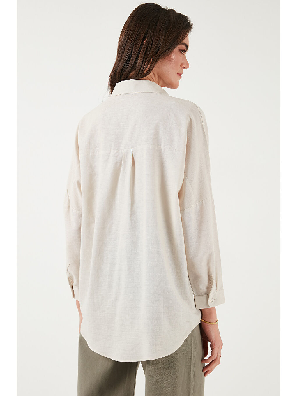 Bej Streç Pamuklu Oversize Fit 2' li Paket Gömlek-Atlet Set 67810014979S2-4