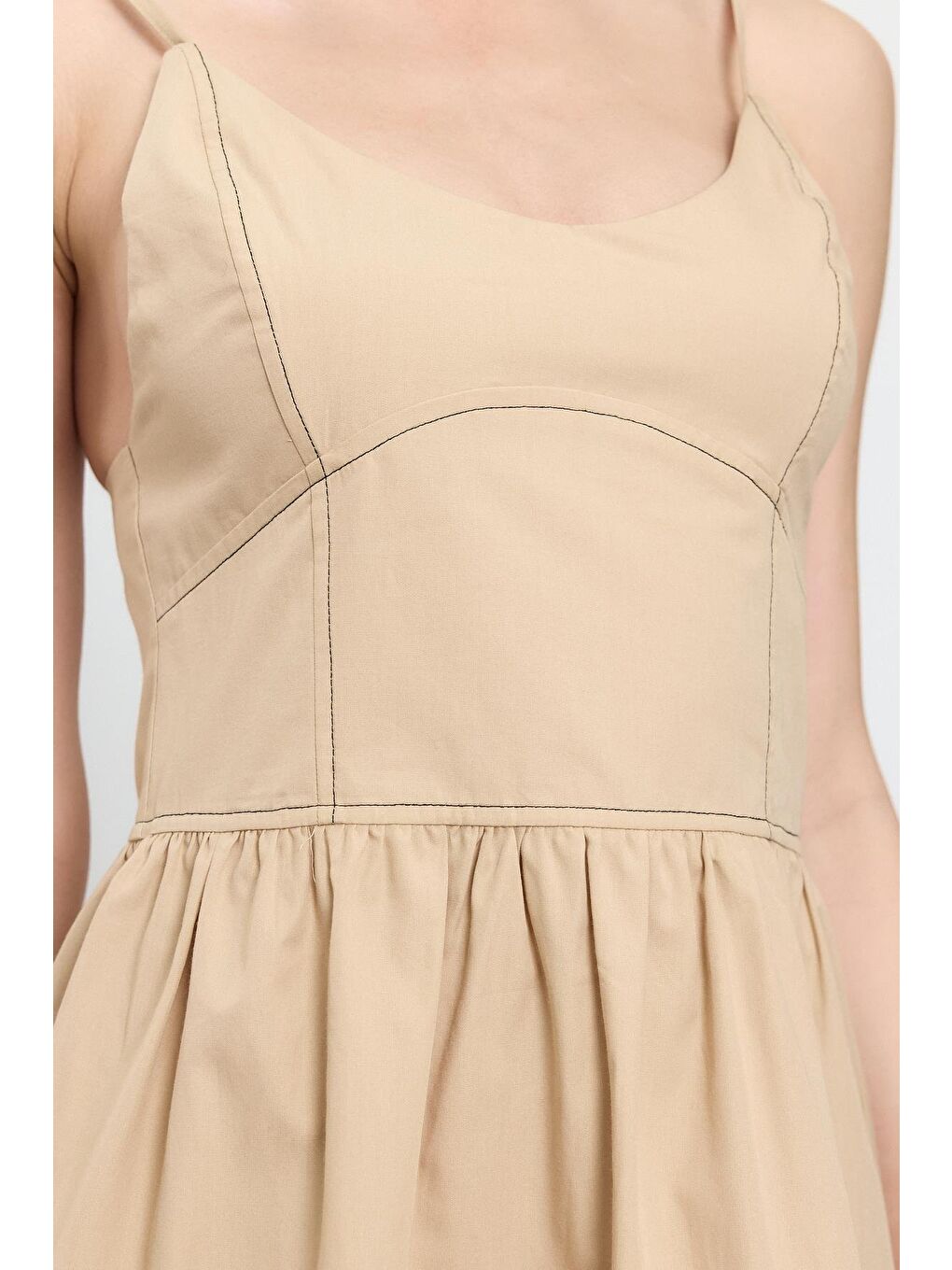 Bej %100 Pamuk Mini Elbise-2