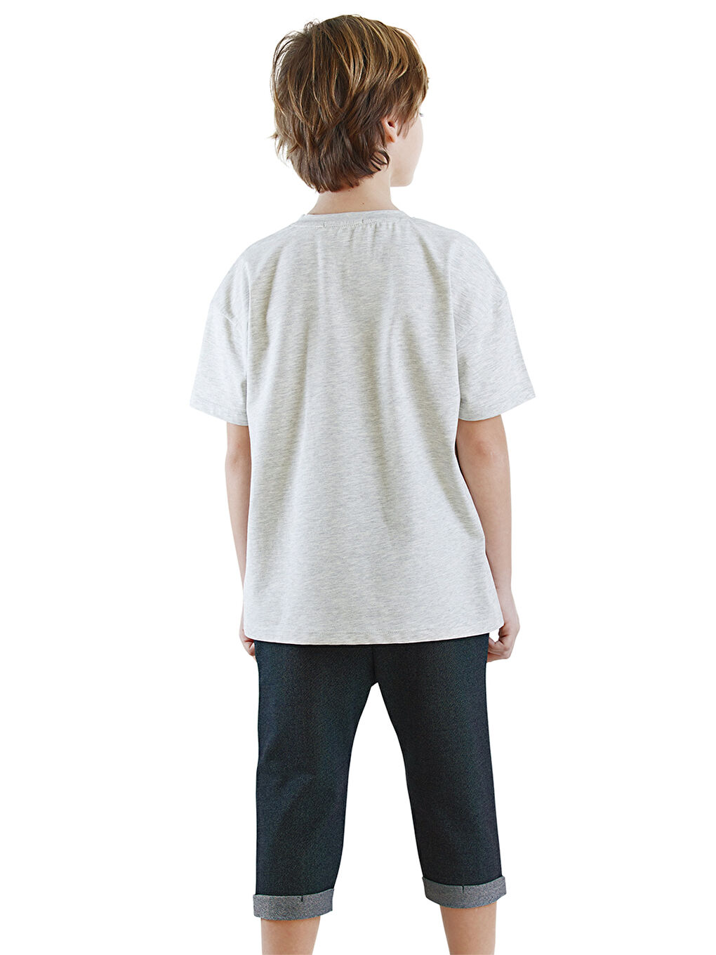 Gri Just Smile Erkek Çocuk Tişört Kapri Şort Takım-1