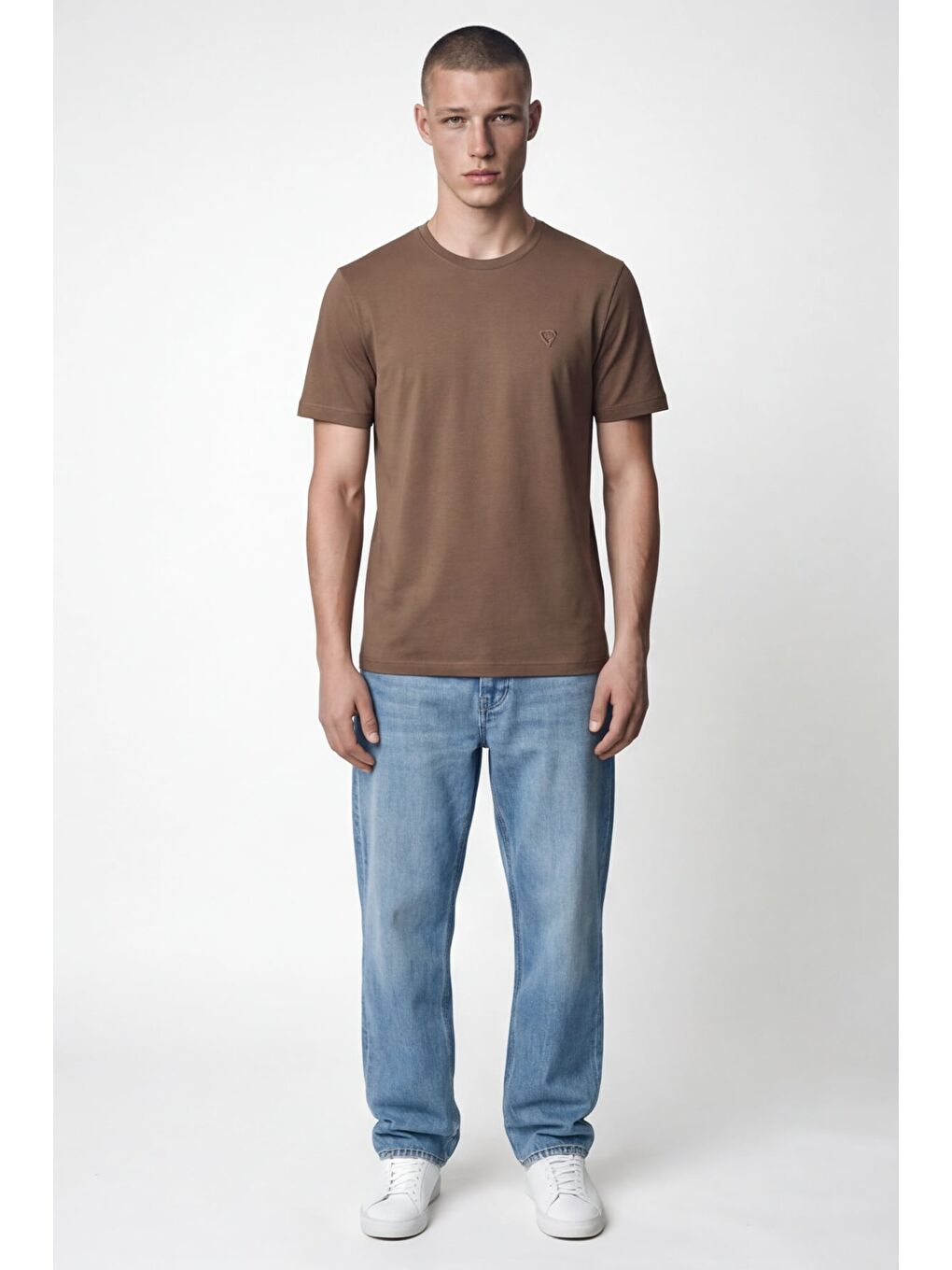 Kahverengi Giotelli Erkek Kahve Dar Kesim Slim Fit %100 Pamuk Bisiklet Yaka Tişört-2