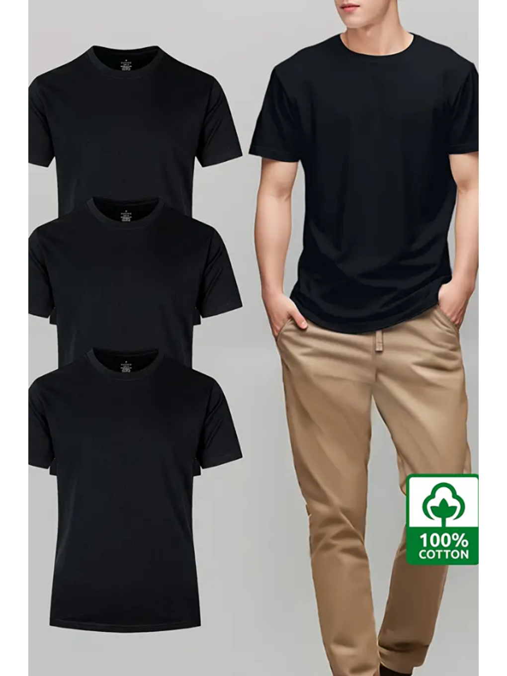 Karışık 3'lü Basic Bisiklet Yaka T-shirt