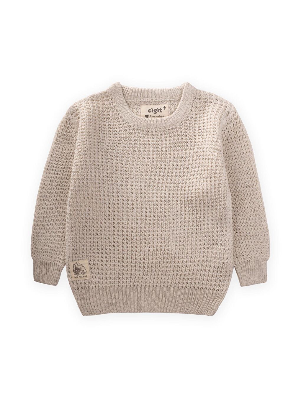 Bej Erkek Çocuk Bisiklet Yaka Kazak