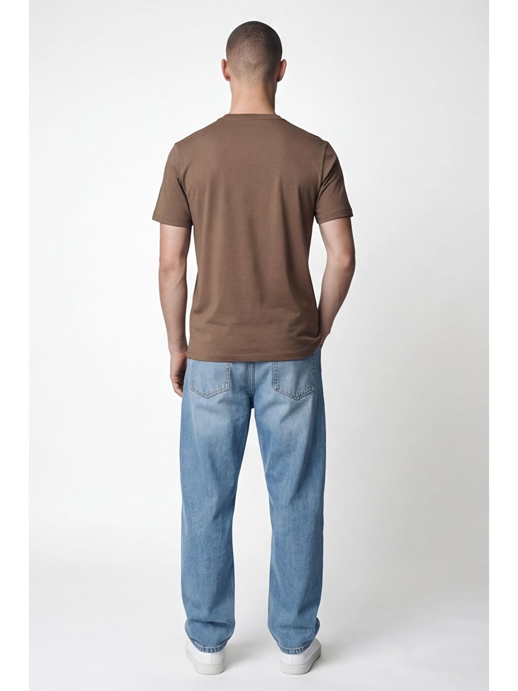 Kahverengi Giotelli Erkek Kahve Dar Kesim Slim Fit %100 Pamuk Bisiklet Yaka Tişört-3