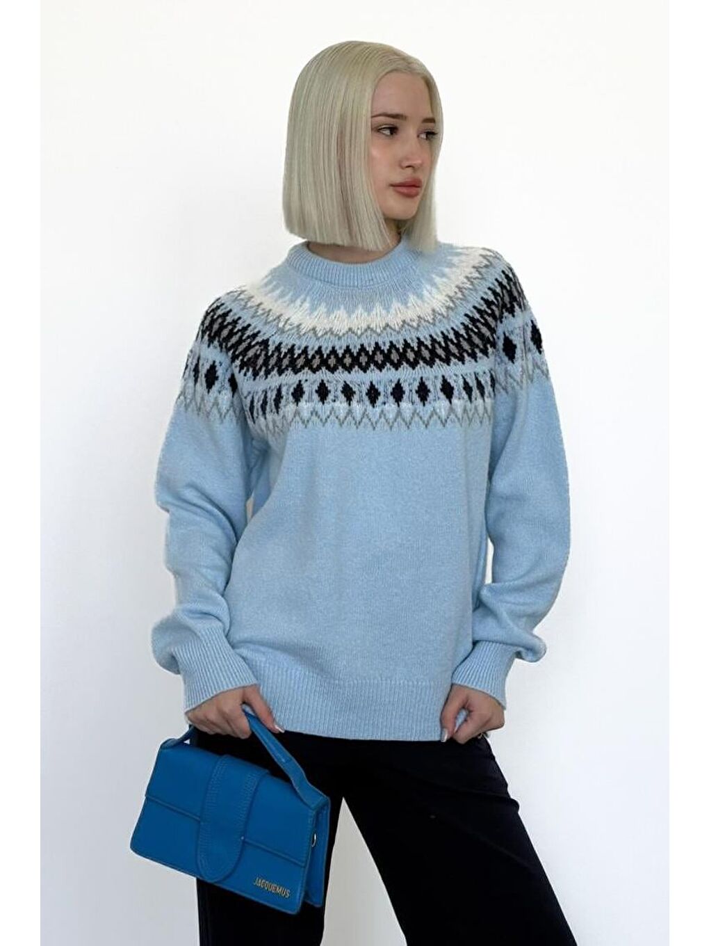 Mavi Bisiklet Yaka Desenli Kadın Triko Kazak Mg2502-7